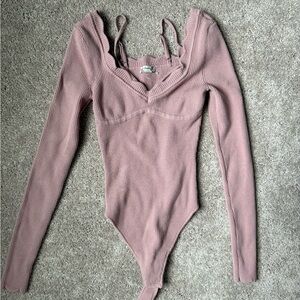 Free People Dusty Pink Knit Bodysuit